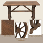 Country Style Garden Table with Wheel Legs, Weatherproof Fir Wood, 110x60x65 cm