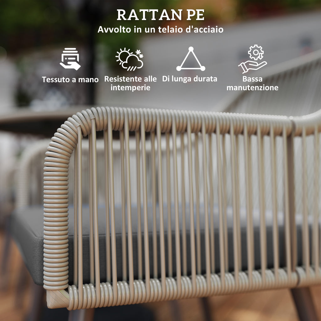5 Piece Rattan and Steel Garden Set with 4 Outdoor Chairs and Round Table with Hole, Brown and Grey