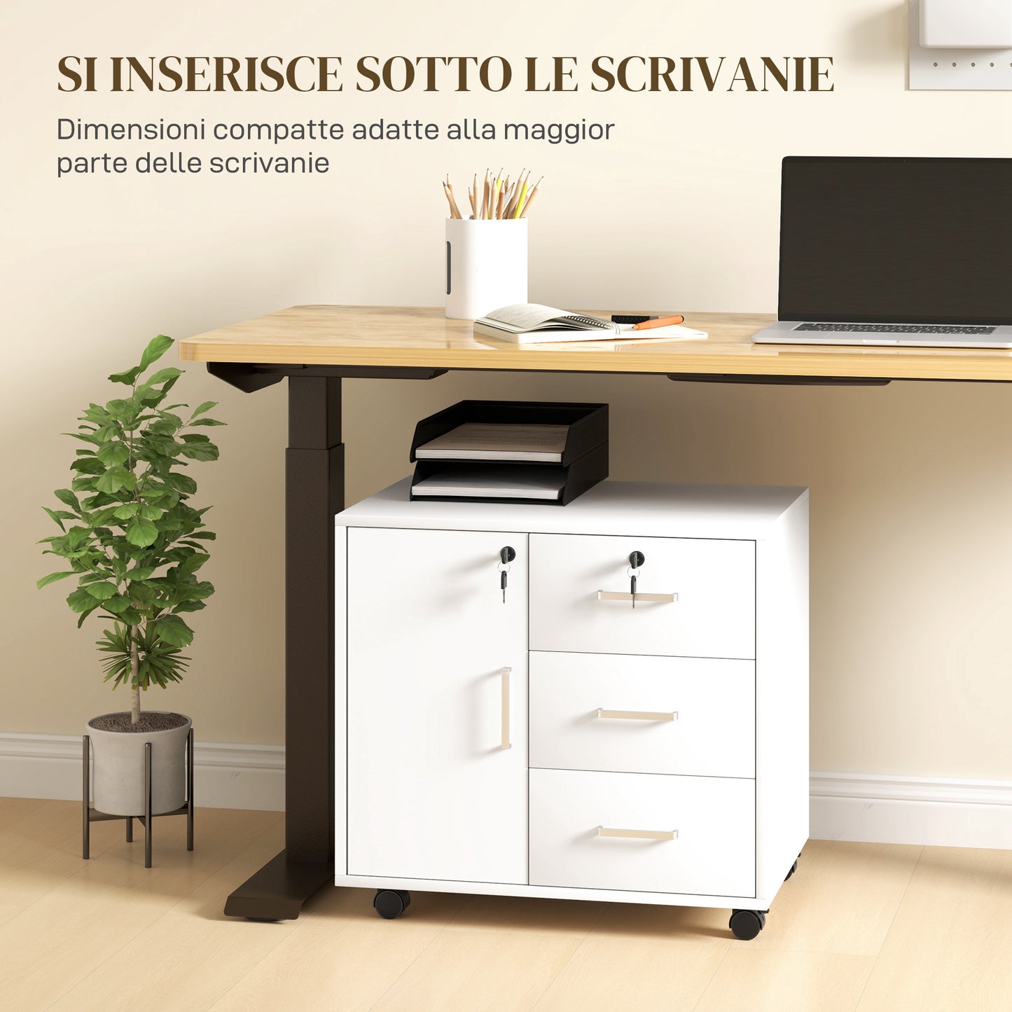 Office File Cabinet with 3 Drawers and Cabinet with 3 Adjustable Shelves, Wooden, 60x40x56 cm, White