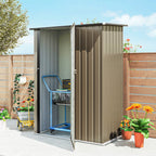 Outsunny Metal Tool Shed with Sloped Roof and Lockable Door, 142x86x189 cm, Brown