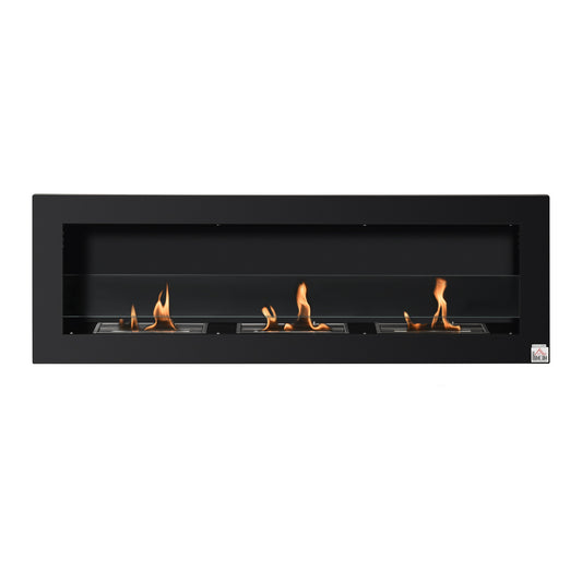 Wall-Mounted Bioethanol Fireplace with 3 1L Tanks and 20m² Coverage, 120x40 cm 2Kw Bioethanol Fireplace in Steel and Glass for Living Room, Living Room and Bedroom, Black