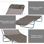 Outsunny Folding Sun Lounger with Reclining Backrest and Cushion, 182 x 56 x 24.5 cm, Brown and Silver