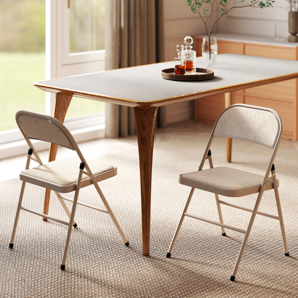 HOMCOM Set of 2 Folding Chairs with Upholstered Polyester Seat and Steel Frame, Beige