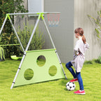 3 in 1 Children's Play Set with Garden Swing, Basketball Hoop and Football Goal, 238x180x182 cm, Green and Grey