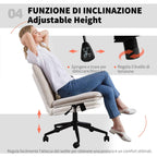 HOMCOM Adjustable Office Chair, Tilting and Swivel, Chenille Fabric and Steel, 62x67x83-93 cm, Beige