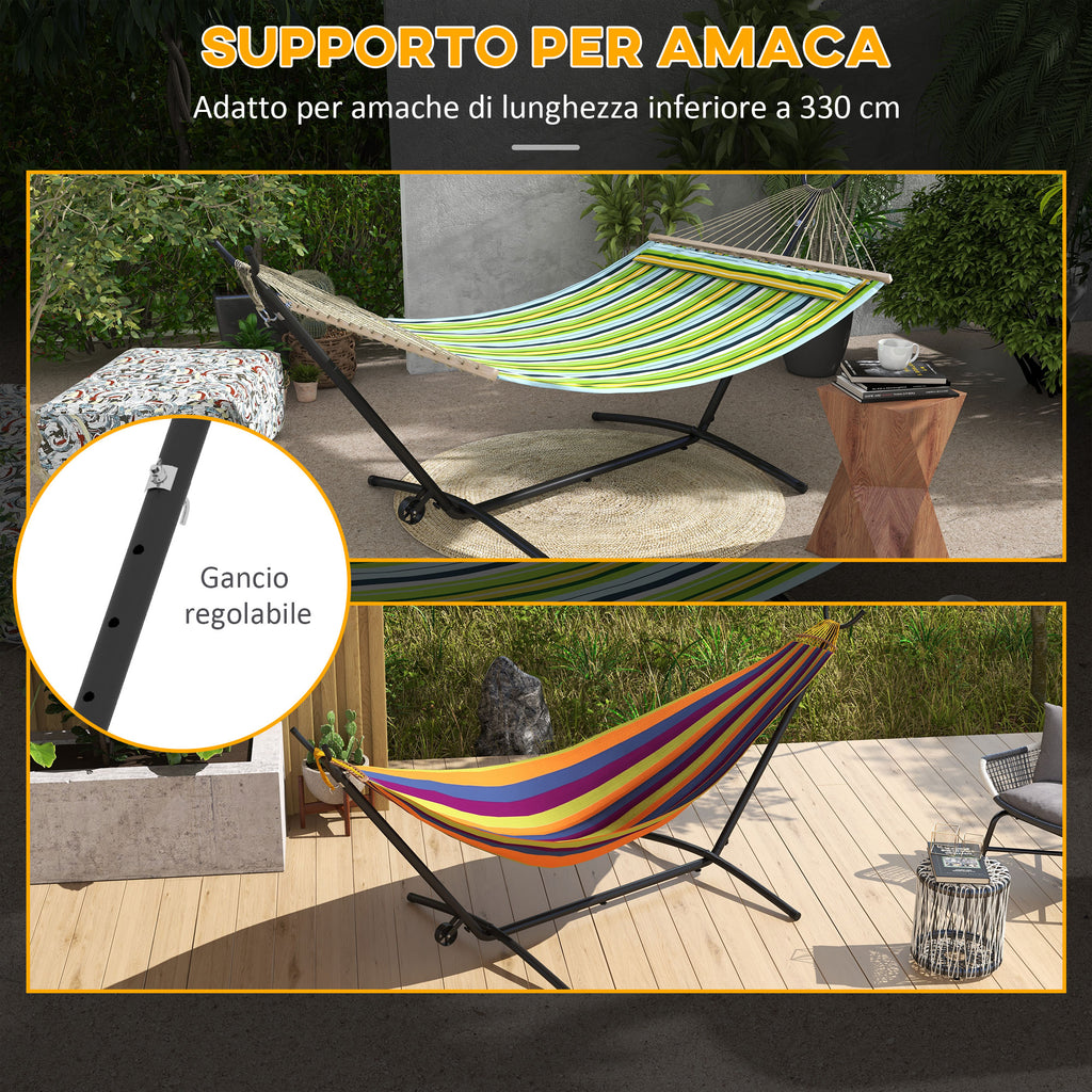 Outsunny Hammock Stand, 330 cm Max, with 6 Holes and Wheels, Metal, 290 x 120 x 115 cm, Black