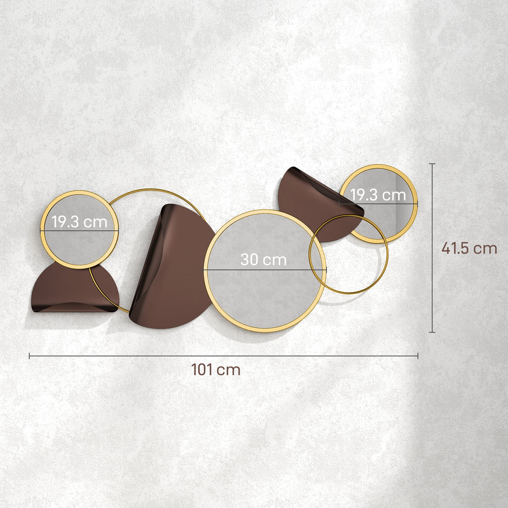 Modern 3D Metal Wall Decoration with Mirrors for Living Room and Entrance, 101x41.5 cm, Gold