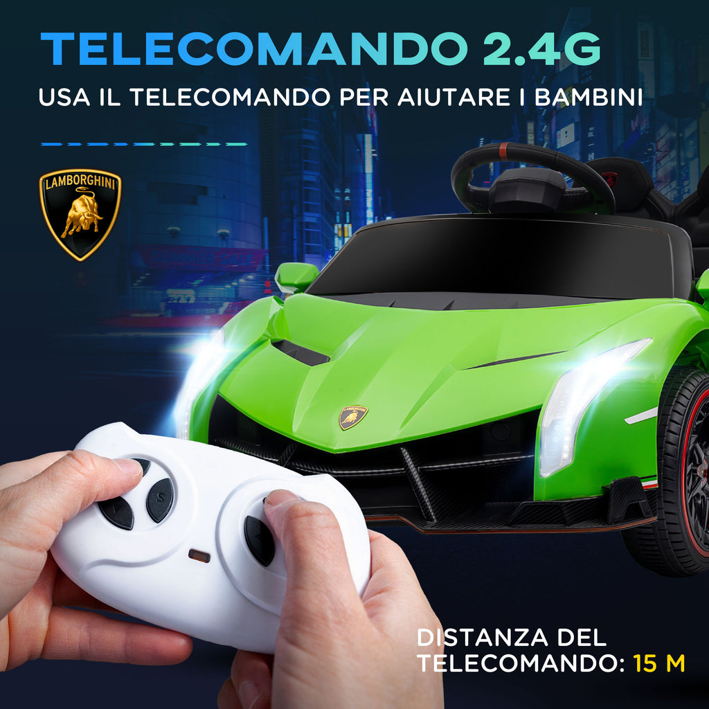 Homcom Electric Machine for Children Lamborghini Veneno 12v with remote control, age 3-6 years, green - Borgè