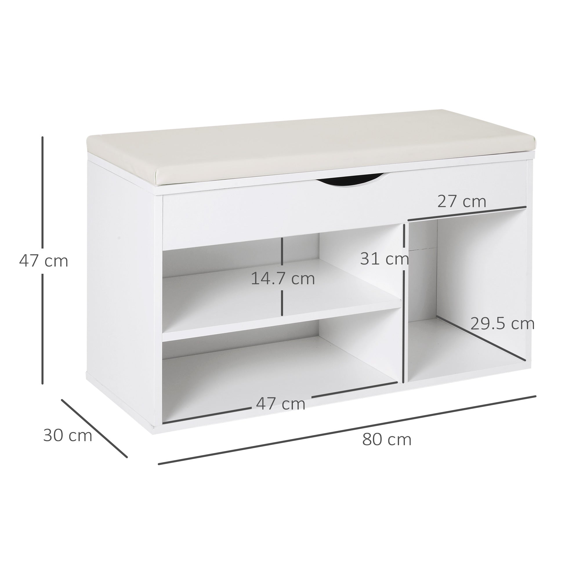 HOMCOM Shoe Bench, Space-Saving Entryway Shoe Rack with Folding Padded Seat, Wood, 80x30x47cm, White