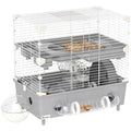 2-Tier, 3-Door Hamster Cage with Wheel and Tubes, Steel, PS and PP, 44.5x28x44 cm, Grey and White