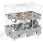 2-Tier, 3-Door Hamster Cage with Wheel and Tubes, Steel, PS and PP, 44.5x28x44 cm, Grey and White