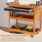 Tool Cart with Side Handle, Drawer and 3 Steel Shelves, 82x35x76 cm, Orange