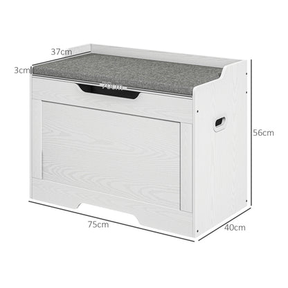 Multifunctional Wooden Storage Bench 103L with Fabric Cushion, 75x40x56cm, White