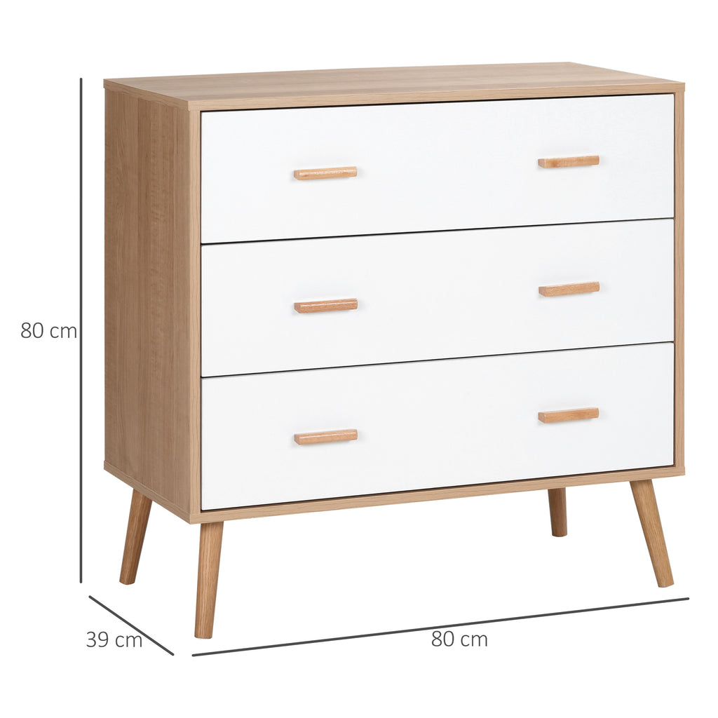 3 Drawer Raised Chest of Drawers for Living Room and Bedroom, Wooden, 80x39x80 cm, White and Wood Color