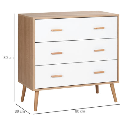 HOMCOM Raised Chest of 3 Drawers for Living Room and Bedroom, in Wood, 80x39x80 cm, White and Wood Color