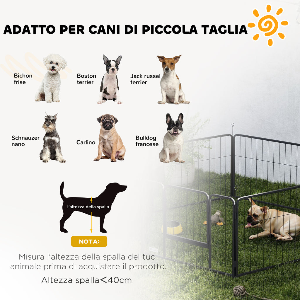 Dog Fence with 6 Modular Panels 80x1.5x60 cm in Black Steel with Entrance Door