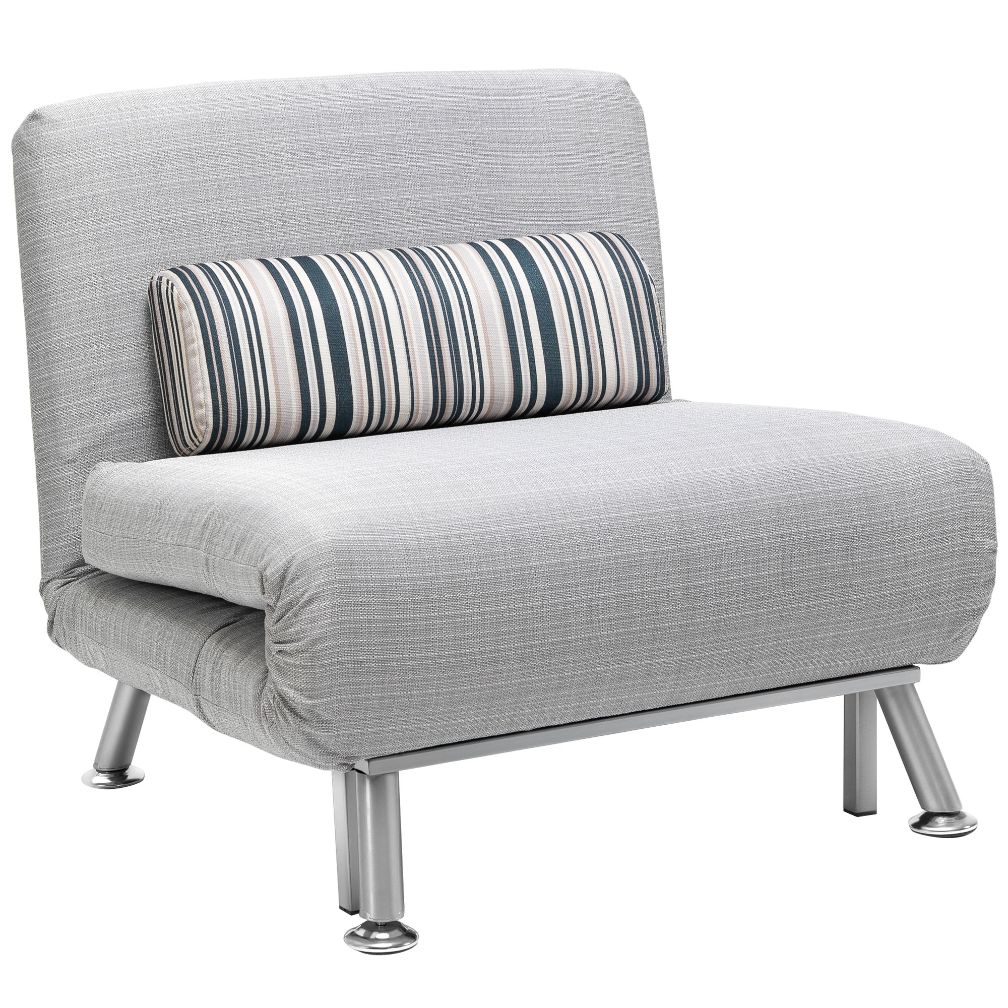 HOMCOM Armchair Bed in Iron and Cotton with Striped Cushion 75 x 70 x 75cm Gray - Borgè