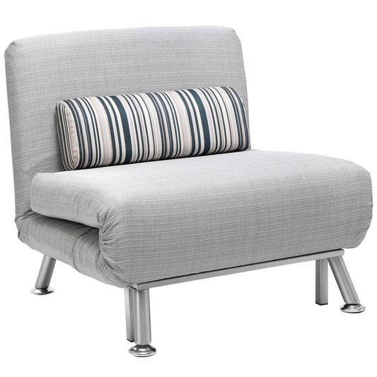 HOMCOM Armchair Bed in Iron and Cotton with Striped Cushion 75 x 70 x 75cm Gray