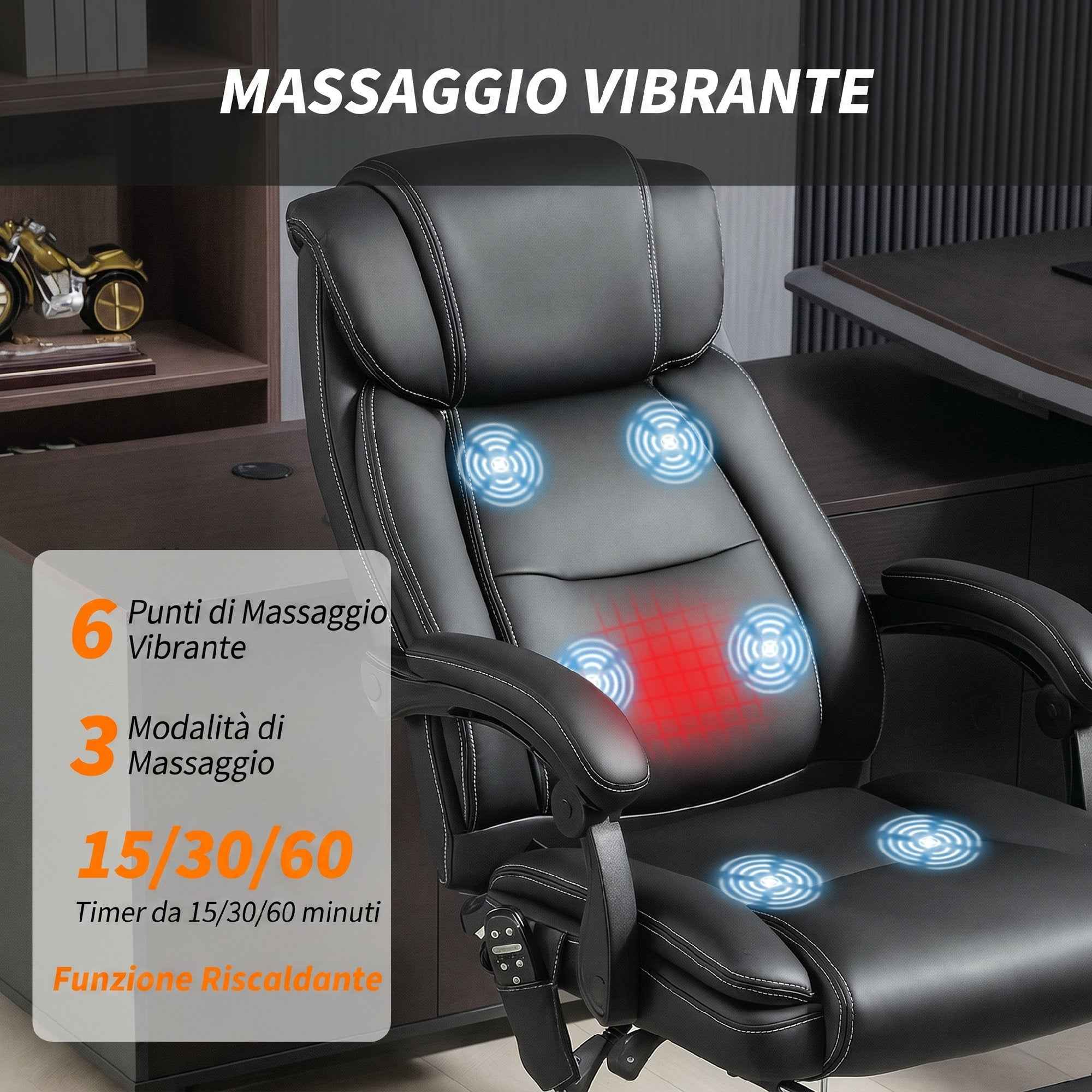 HOMCOM Heated Massage Office Chair, PU Leather Reclining Chair with Remote Control and Footrest, Black