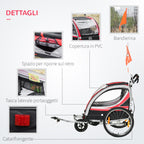 Kids Bike Trailer and Stroller, 2-in-1 Design with Brake, 5-Point Harness, Bicycle Trailer with Side Pockets, Reflectors and Flag, Red