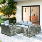 6-Piece Outdoor Set with 2 Storage Tables, 2 Sofas and 2 Armchairs, in Rattan and Steel, Grey