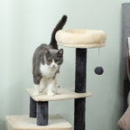 92cm Cat Tree with House, Bed, Sisal Posts and Ball, Cream White