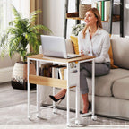 HOMCOM Space-Saving Folding Desk with Drop-Leaf Top, Storage Pocket, and Wheels, Natural Wood