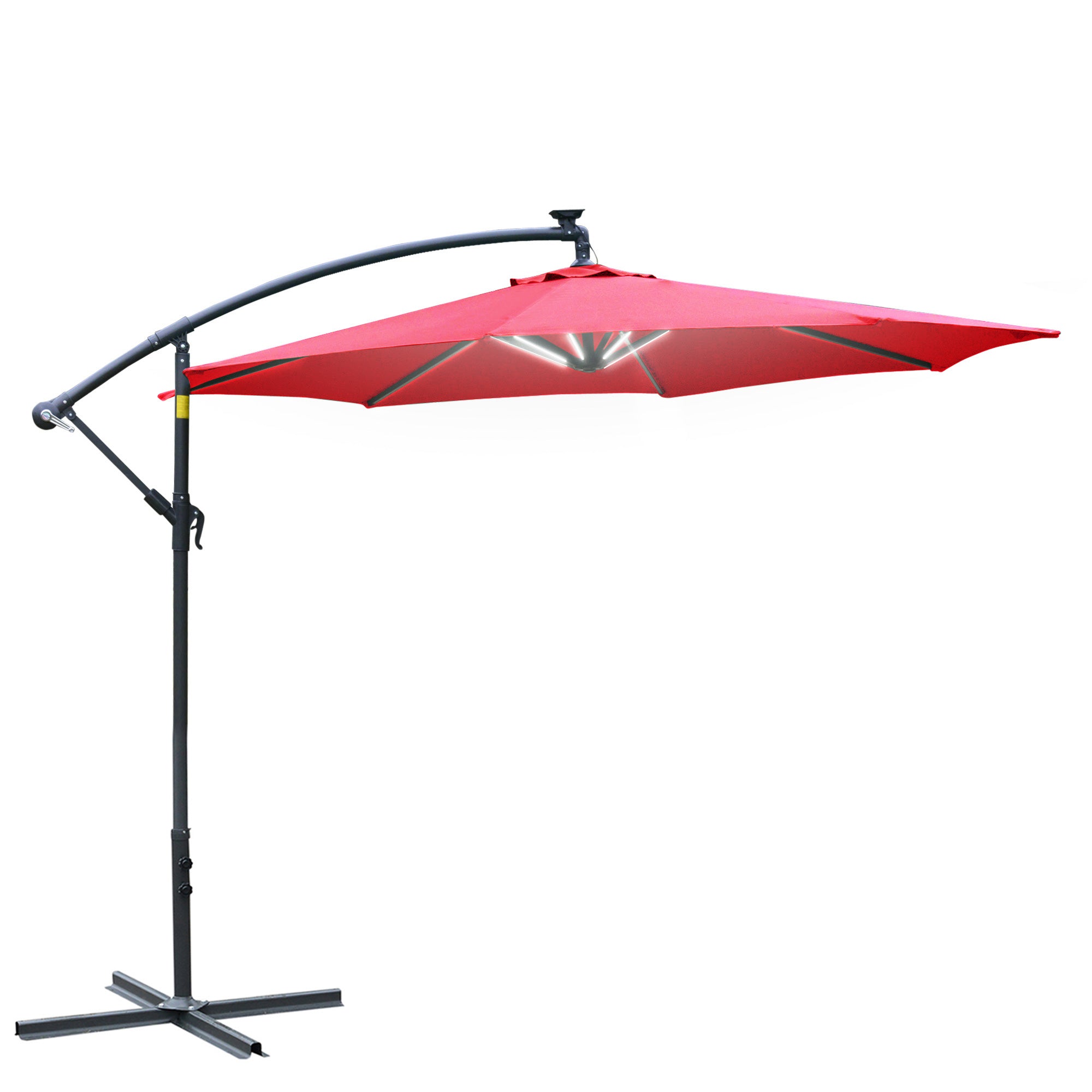 3x2.4m Garden Umbrella with Crank and 8 Solar-Powered LED Strips, Dark Red