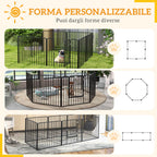 PawHut 8-Panel Modular Indoor/Outdoor Dog Kennel with 9 Pegs, Steel, 164x164x80 cm, Black