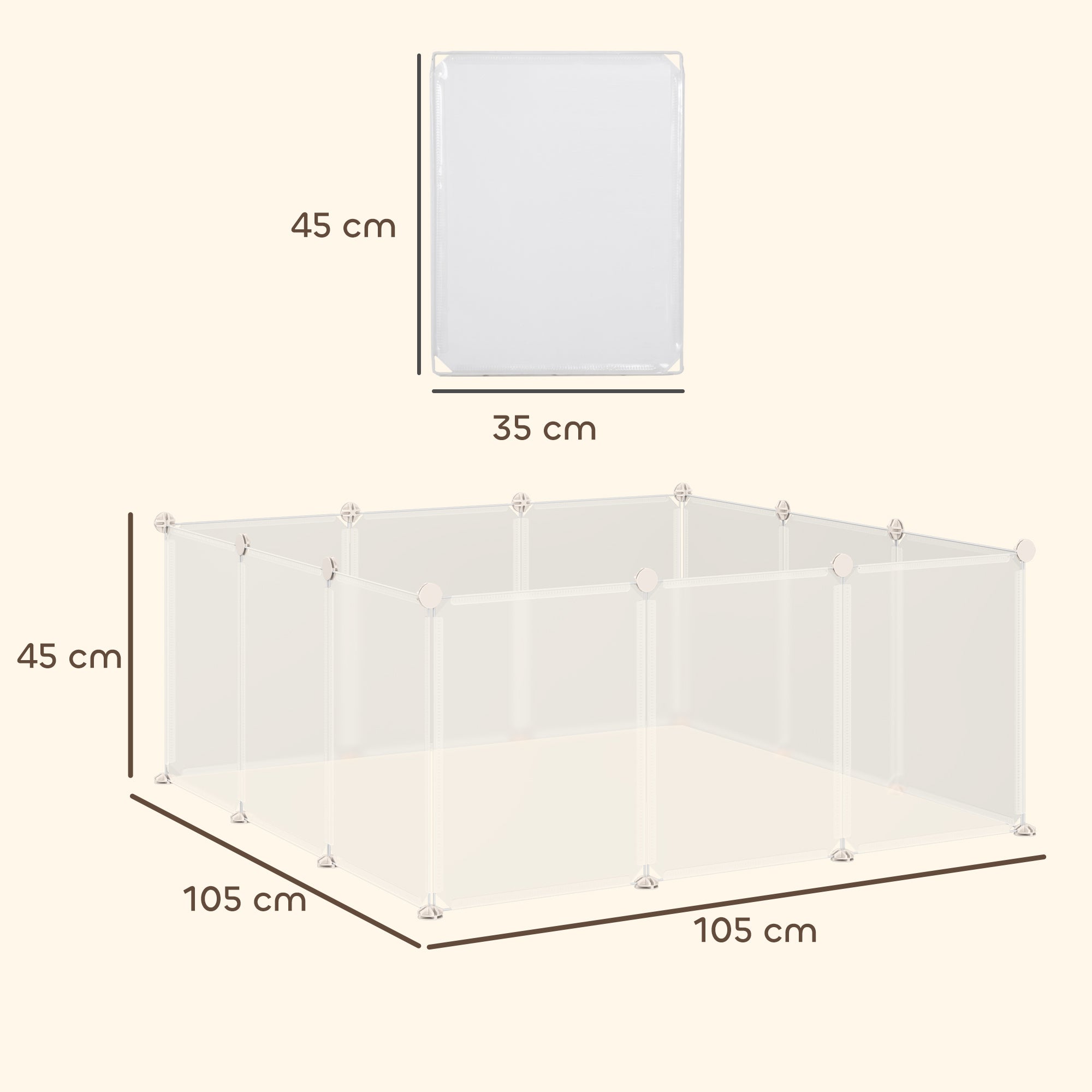 Modular Playpen for Rabbits, Puppies and Small Animals in Metal and PP, 12 Panels 35x45cm White