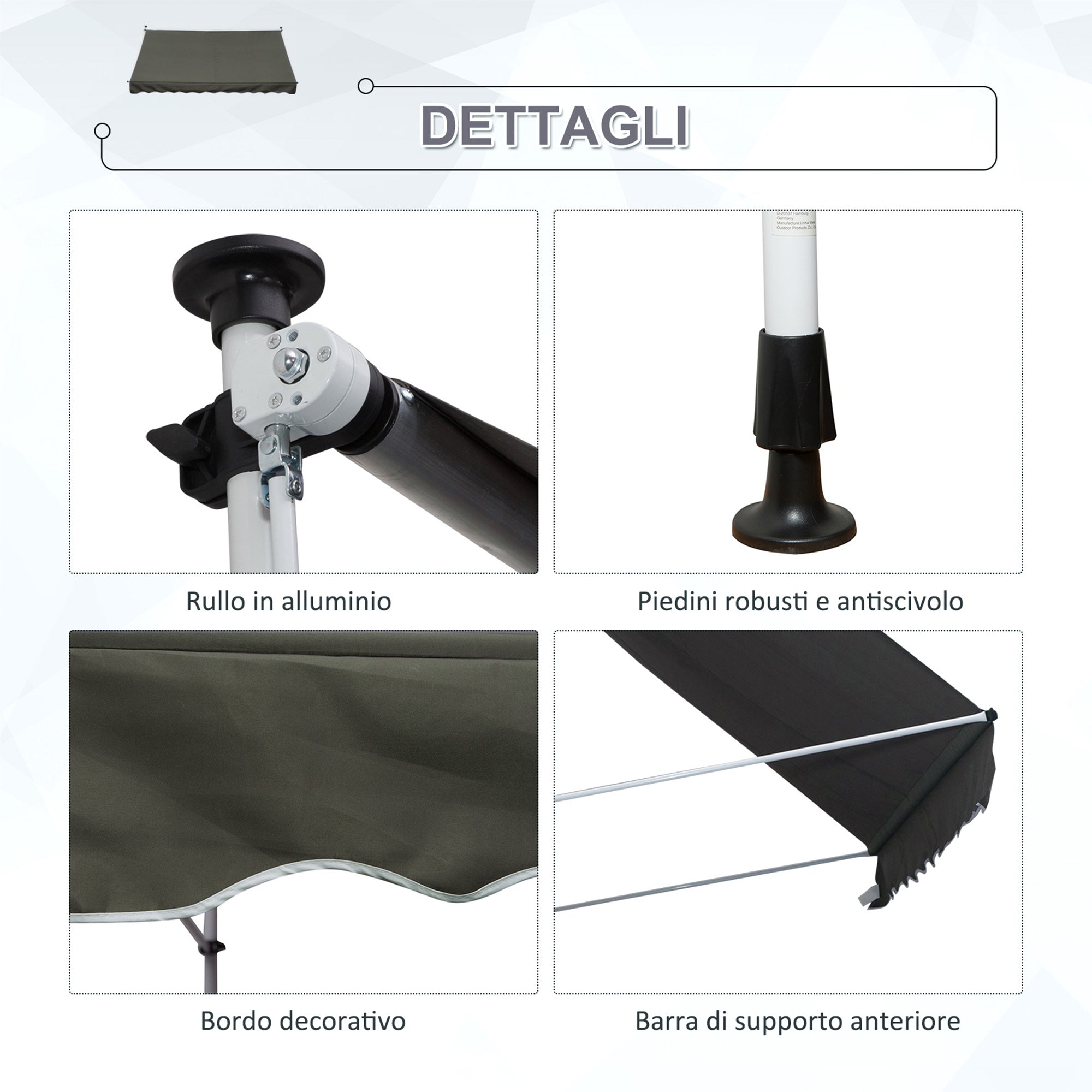 Outsunny 3x1.5m Awning with Crank Arms, Telescopic Metal Structure and Polyester Sunshade