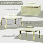 Outsunny 4x3m Garden Gazebo with Mosquito Net and Curtains, Double Roof and Anti-UV Coating, Cream