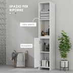 Space-Saving Bathroom Column with Cabinet and 2 Open Compartments, 30x30x160cm, White