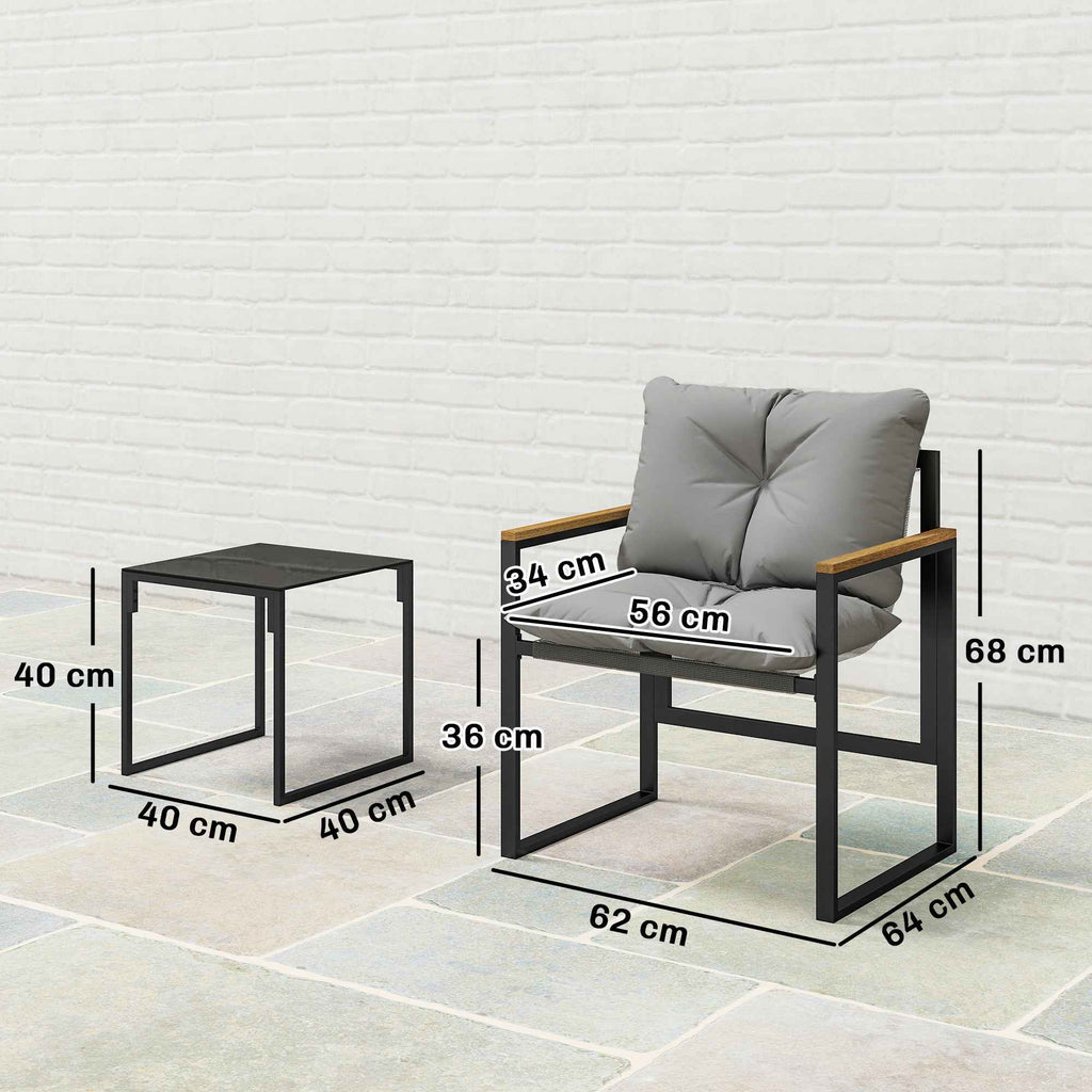 Outsunny 3-Person Metal Outdoor Table and Chair Set with Thick Cushions, Multicolor
