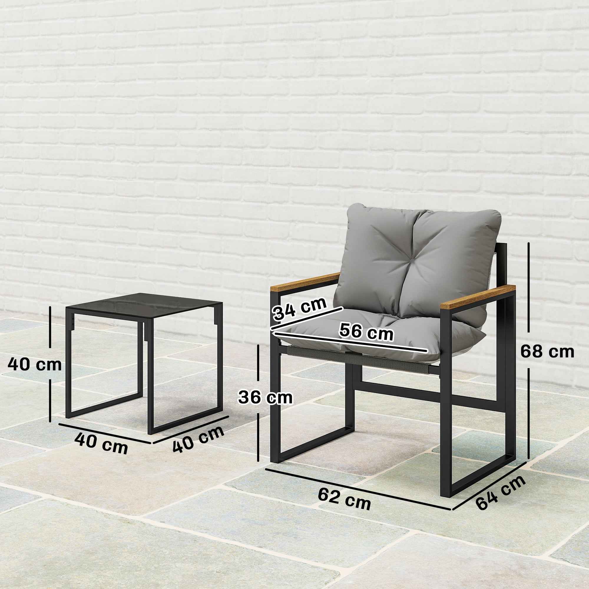 Outsunny 3-Person Metal Outdoor Table and Chair Set with Thick Cushions, Multicolor