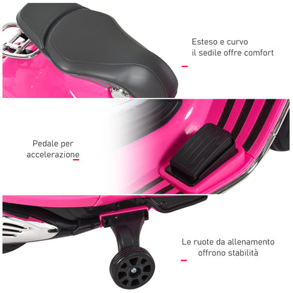 Officially Licensed Vespa Electric Motorcycle for Kids, 2 Wheels, Lights and Sounds, 108x49x75 cm, Pink - Borgè