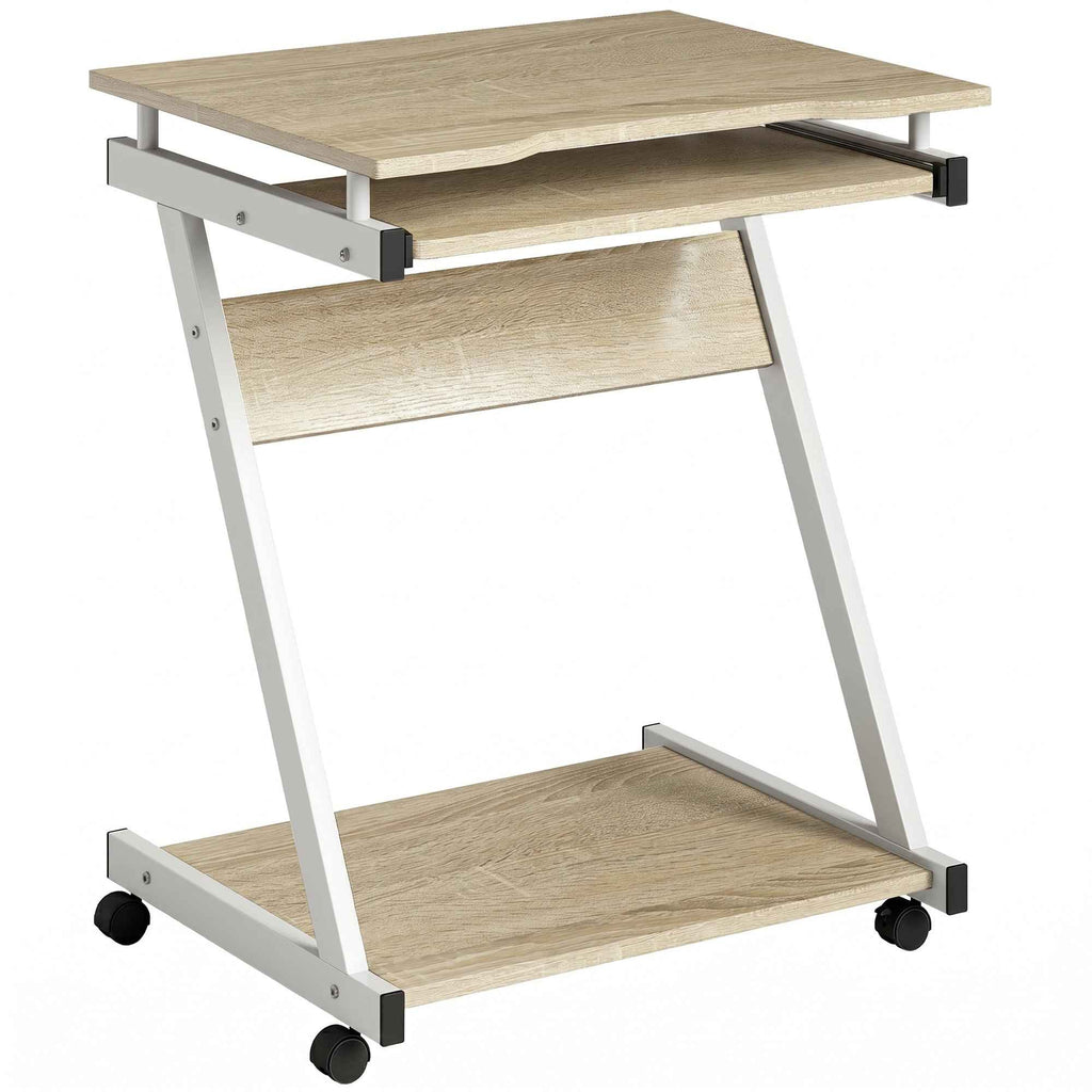 HOMCOM Computer Desk with 4 Wheels, Sliding Keyboard Tray, Oak Color
