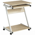 HOMCOM Computer Desk with 4 Wheels, Sliding Keyboard Tray, Oak Color