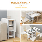 Folding Dining Table with 2 Drop-Leaf Tops and Shelves, Expandable, for 4 People, 120x60x75 cm, White