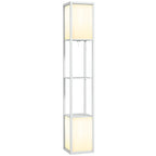 Modern Floor Lamp with 2 Lampshades and 2 Shelves for E27 Max. 40W Bulbs, 26x26x156 cm, White