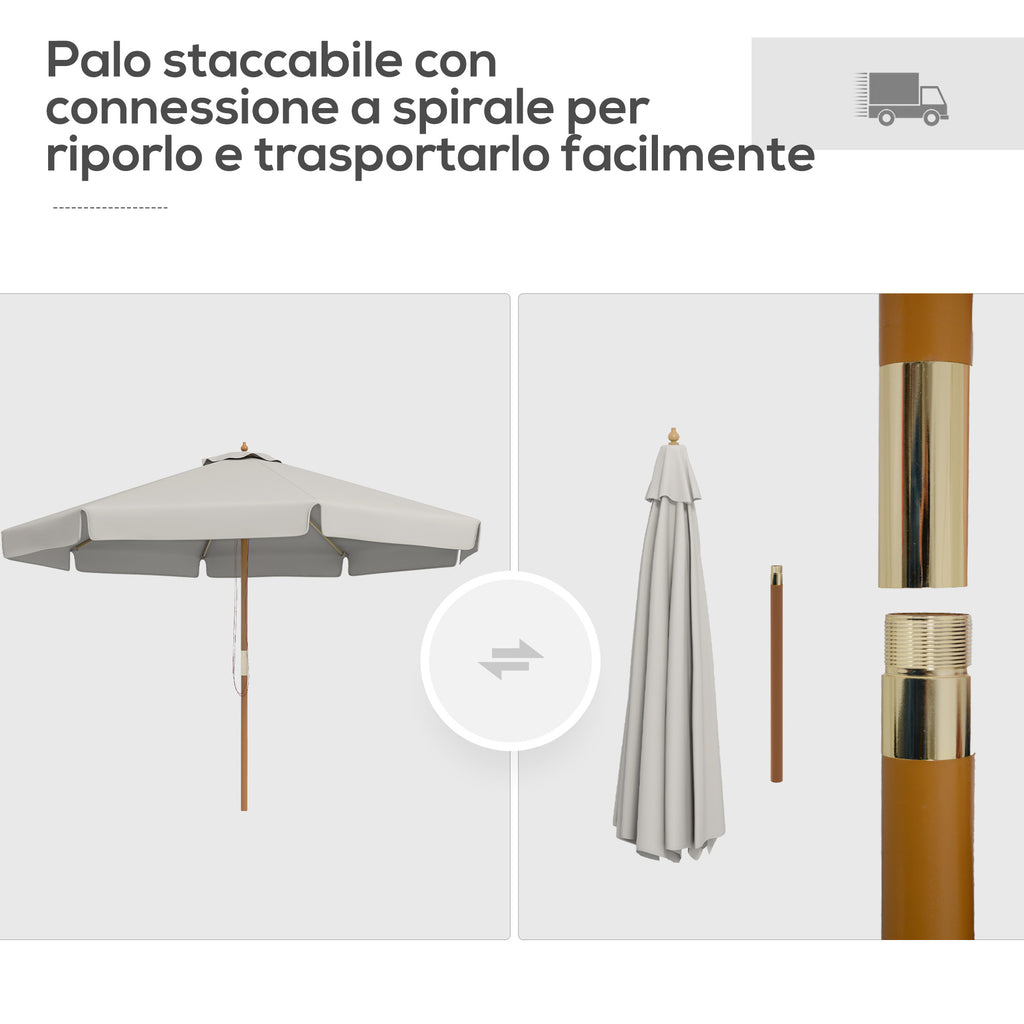 Garden Umbrella with Double Canopy, in Bamboo and Polyester, Ø325x250 cm, Gray
