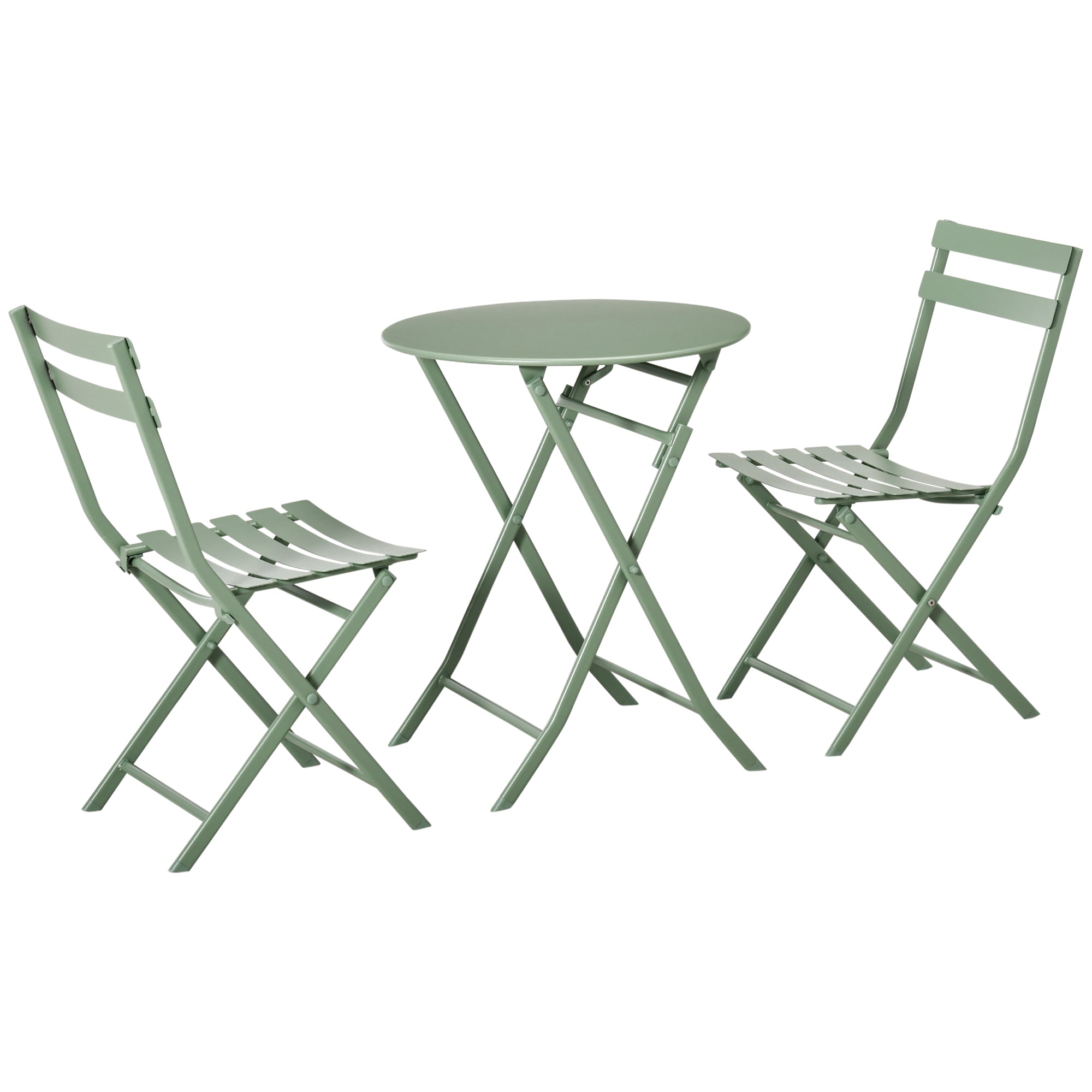 Outsunny garden set 3 folding steel, 2 chairs 42x50x81 cm and table Ø60x71 cm, green - Borgè