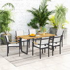 6 Seater Rectangular Garden Table with Umbrella Hole, Wood and Steel, 175x80x75 cm, Brown