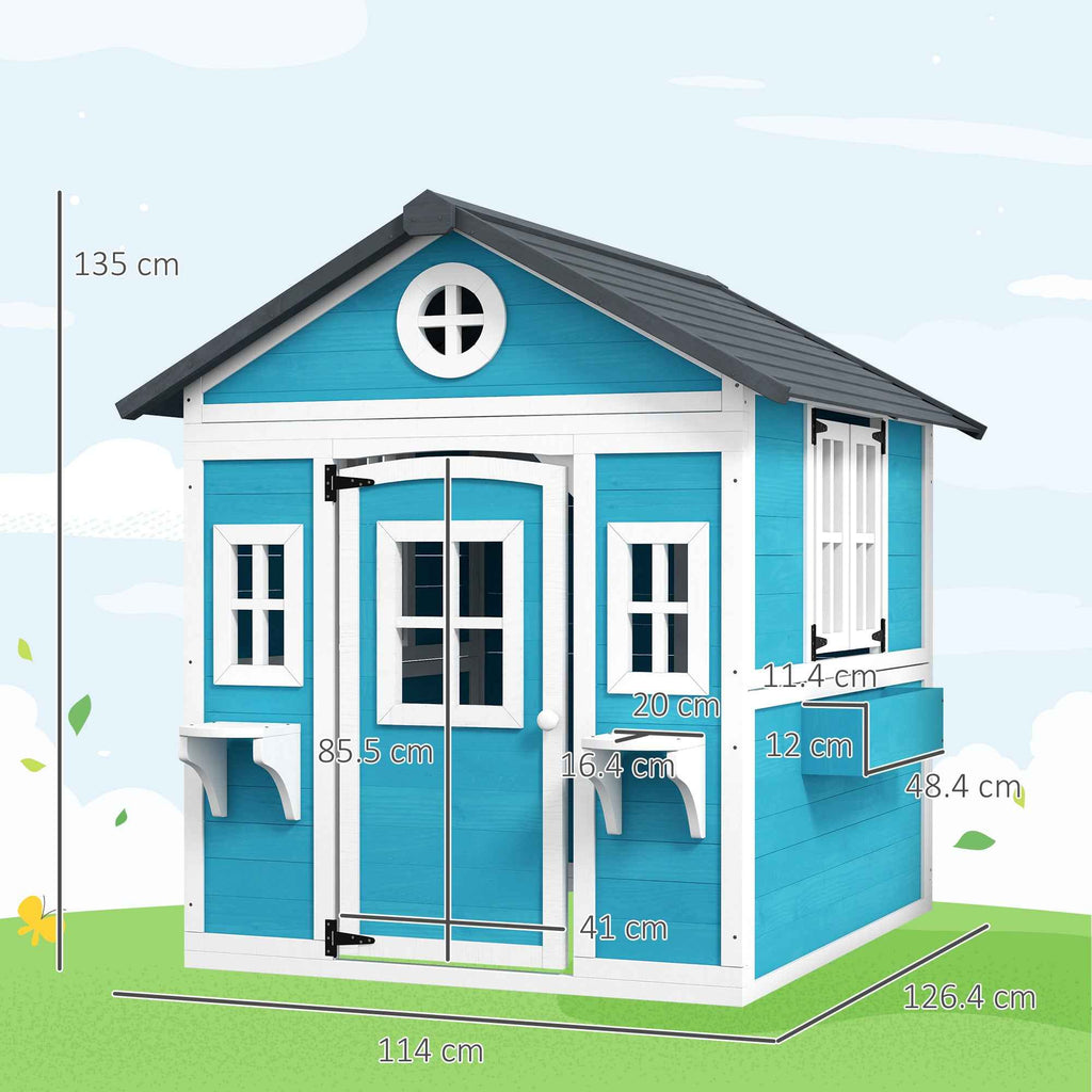 Outsunny Children's Playhouse for 3-8 Years Old with Pots and Planters, Made of Fir Wood, 114x126.4x135 cm, Blue