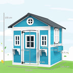 Outsunny Children's Playhouse for 3-8 Years Old with Pots and Planters, Made of Fir Wood, 114x126.4x135 cm, Blue