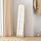 Full-Length Floor and Wall Mirror with Easel, Stone Effect and Arch Shape, 40x160 cm, Beige