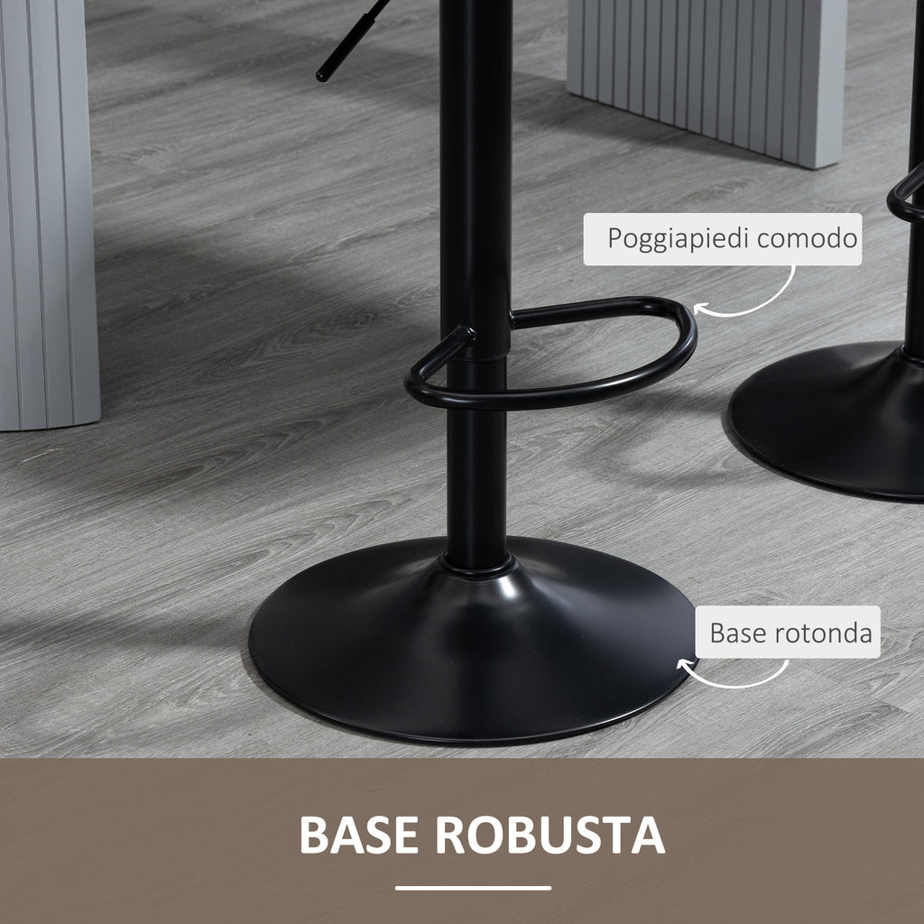 Set of 2 Bar Stools with Adjustable Height and Swivel, Faux Leather Cover, Dark Brown