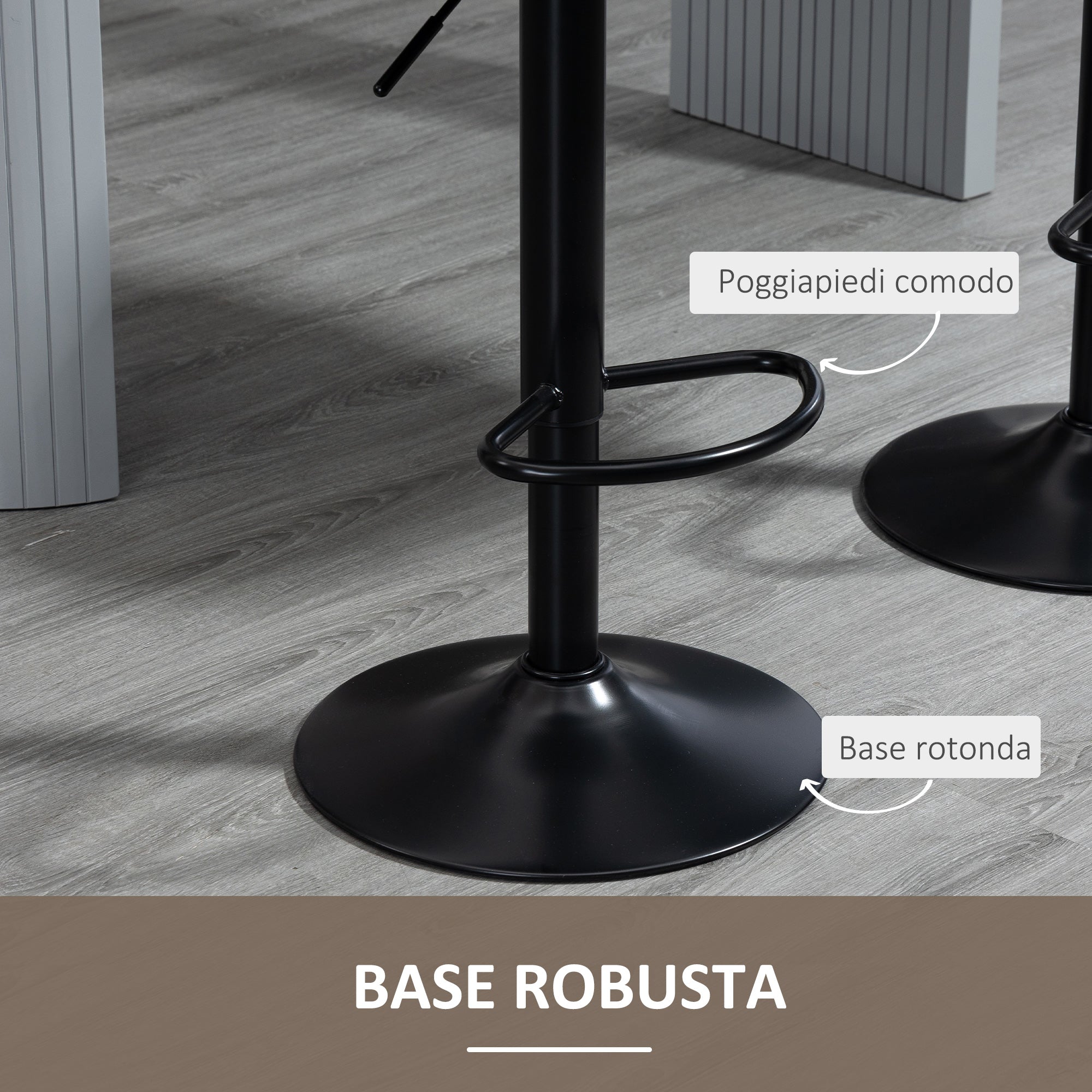 Set of 2 Bar Stools with Adjustable Height and Swivel, Faux Leather Cover, Dark Brown