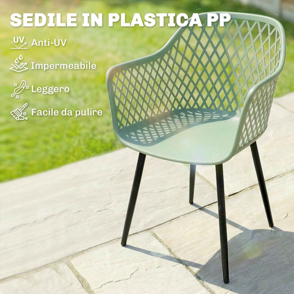 Outsunny Set of 4 Garden Chairs, with Diamond Backrest, Armrests, Green