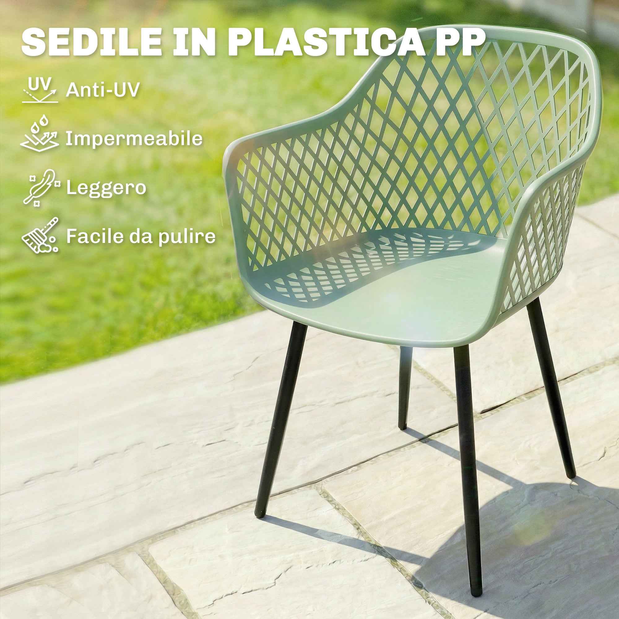 Outsunny Set of 4 Garden Chairs, with Diamond Backrest, Armrests, Green